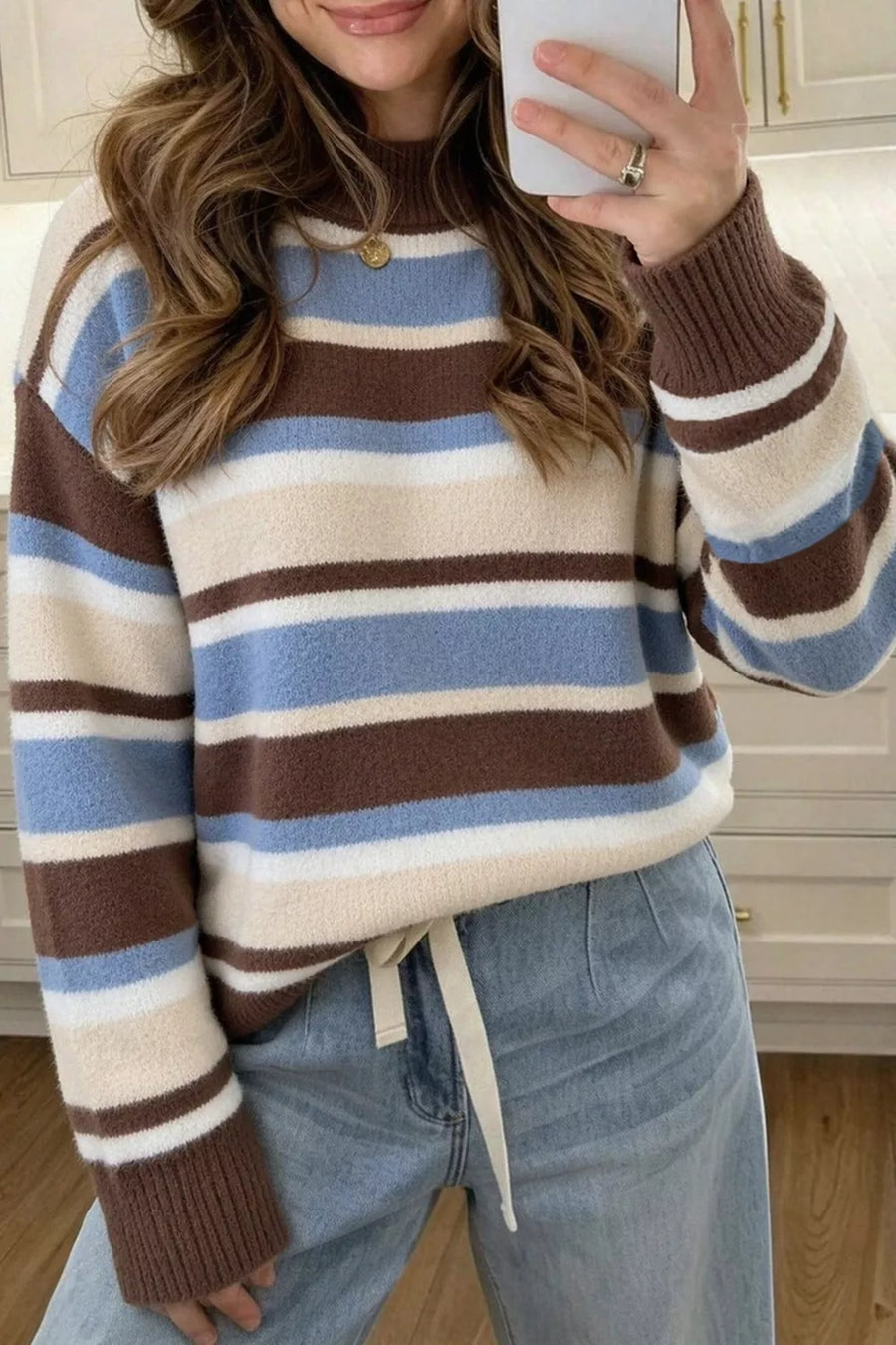 Women’s Striped Dropped-Shoulder Sweater